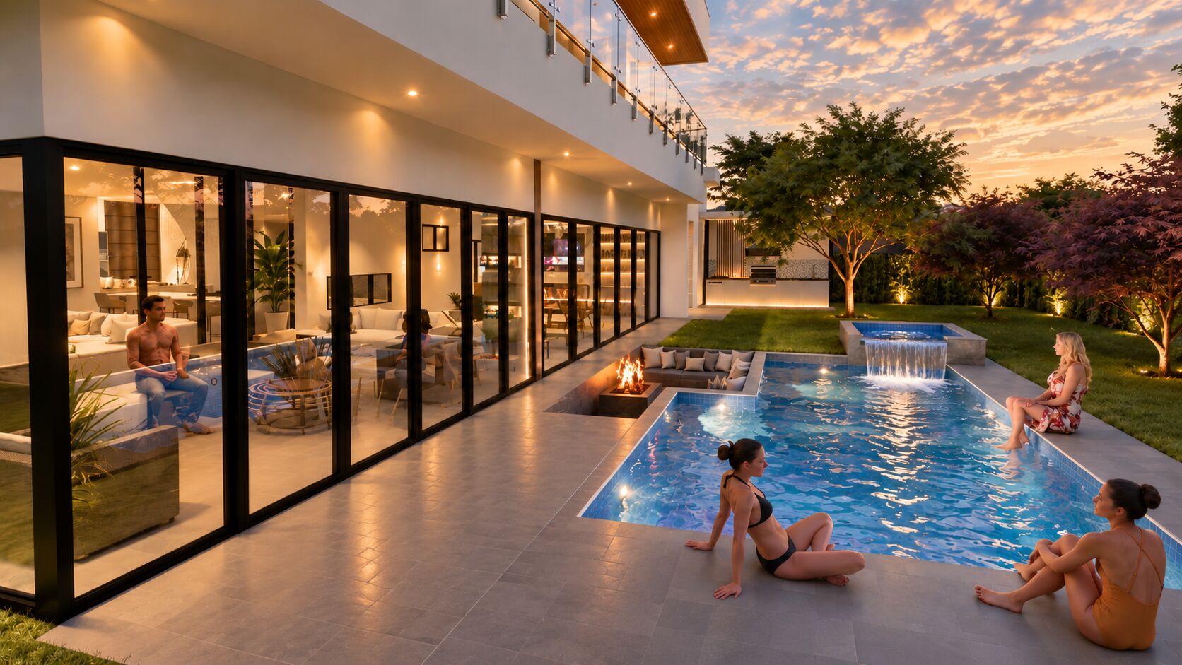 Render de la piscina infinita · Casa entre montañas