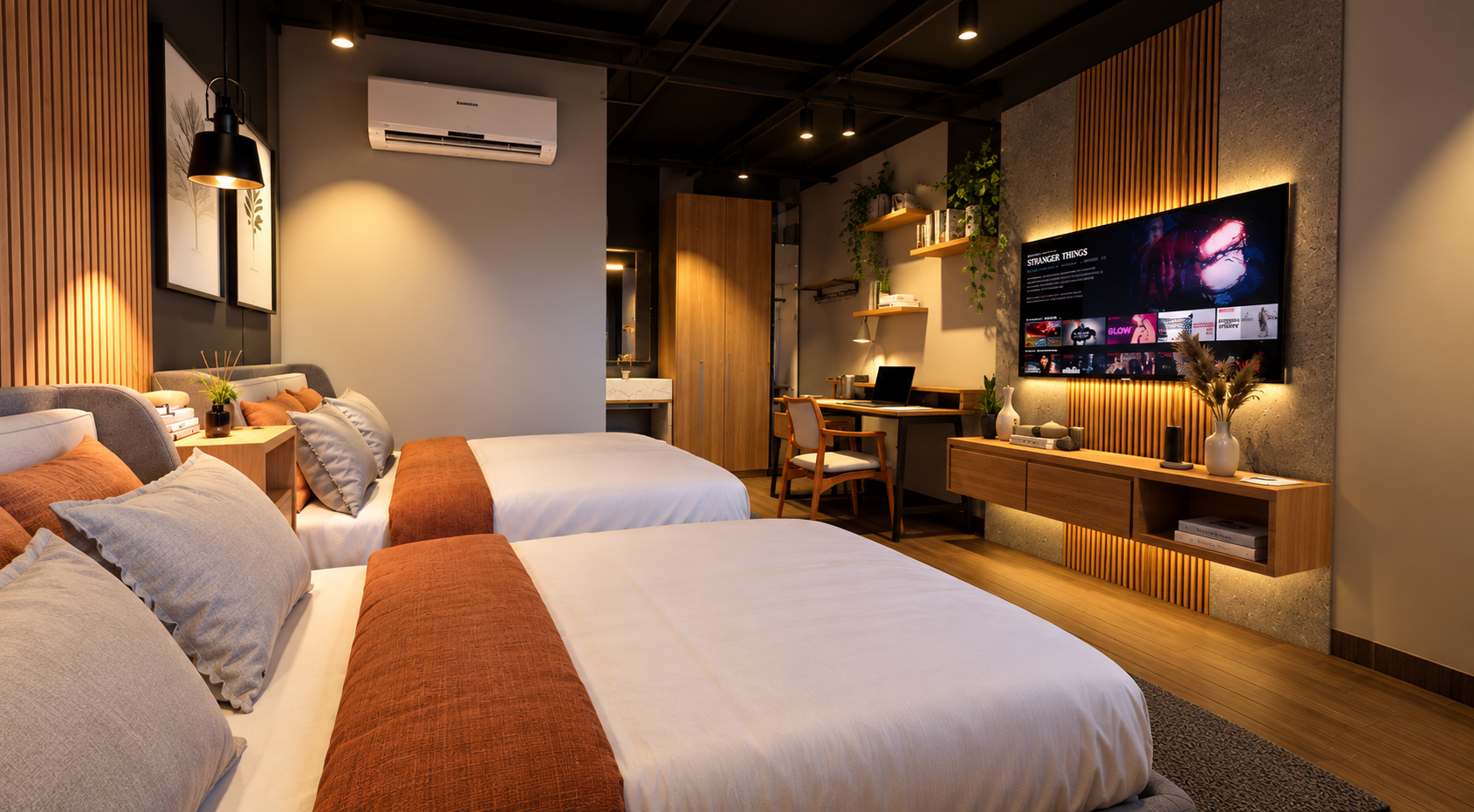 Render de la fachada con estacionamiento · Hotel Mario Biker